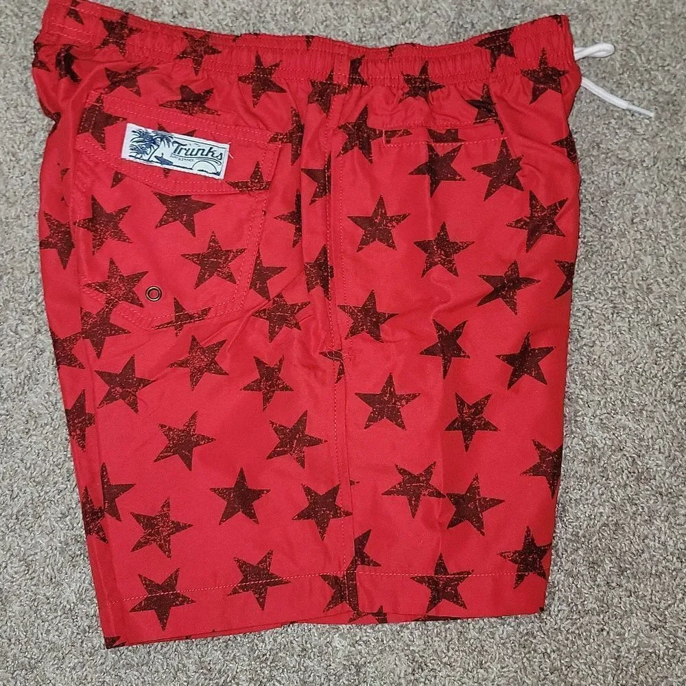 New Trunks Surf & Swim San O Short Lined Swim Trunks Tomato / Black Size S Small